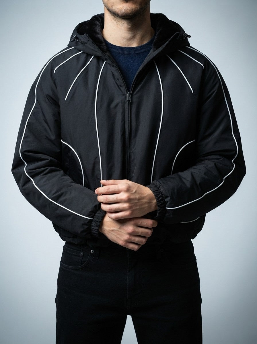 Men's Autumn Cropped Hooded Jacket with Faux Fur Lined Hood