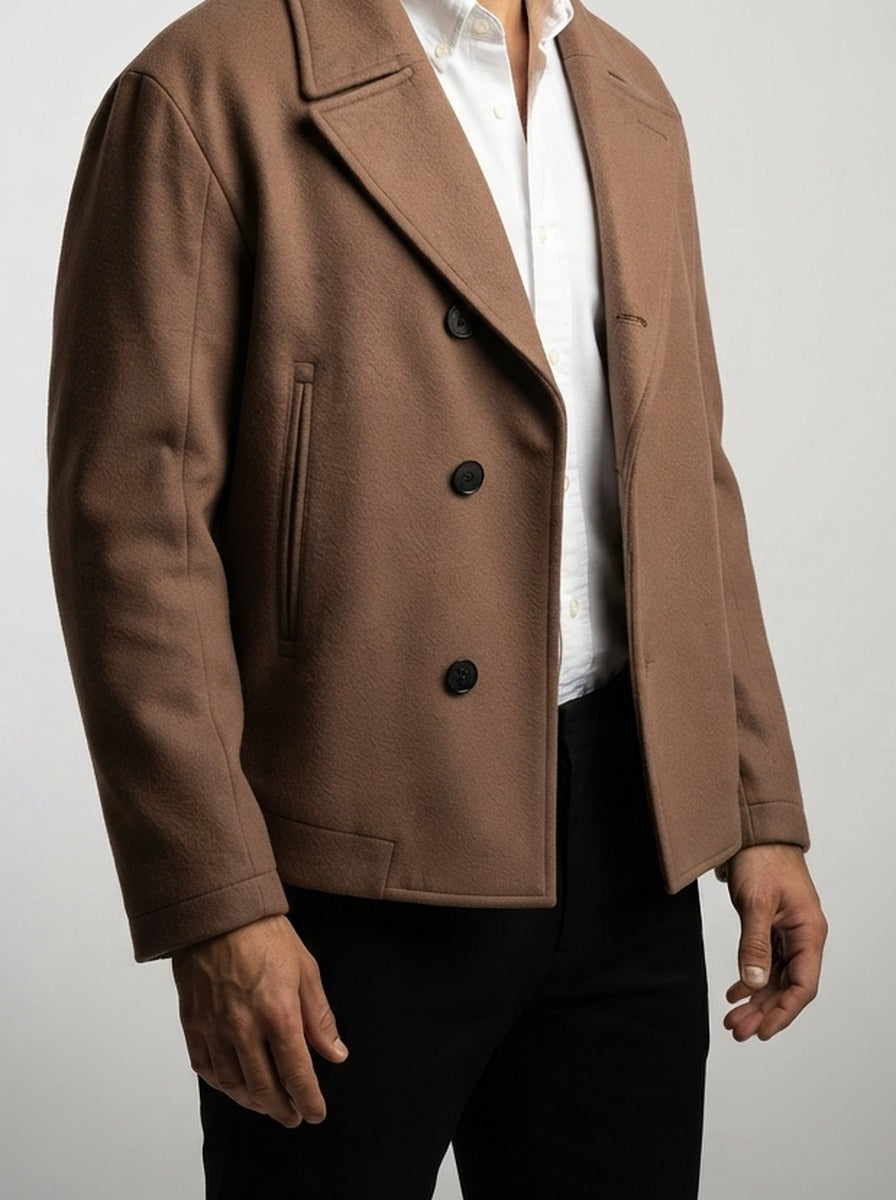 Men's Autumn Cropped Peak Lapel Wool Coat