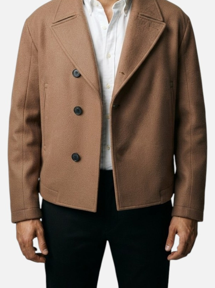 Men's Autumn Cropped Peak Lapel Wool Coat