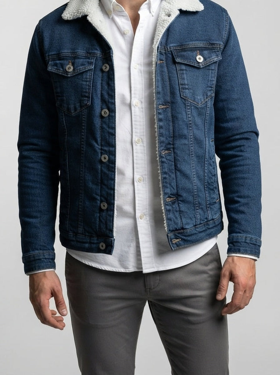 Men's Autumn Denim Jacket with Sherpa Collar