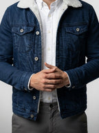 Men's Autumn Denim Jacket with Sherpa Collar