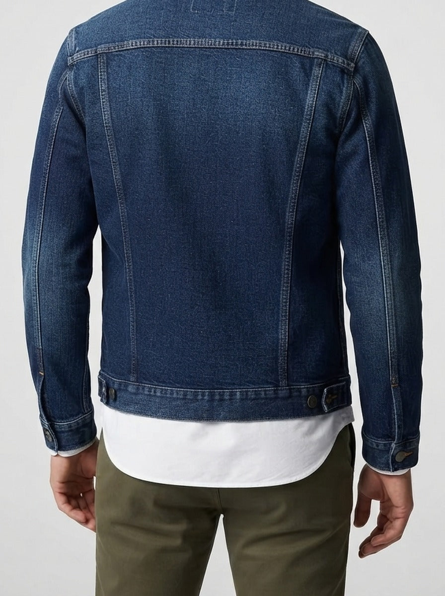 Men's Autumn Denim Trucker Jacket with Button Front