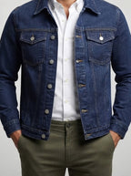 Men's Autumn Denim Trucker Jacket with Button Front
