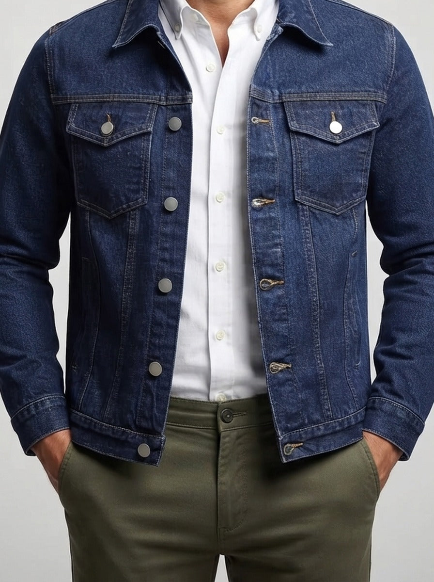 Men's Autumn Denim Trucker Jacket with Button Front