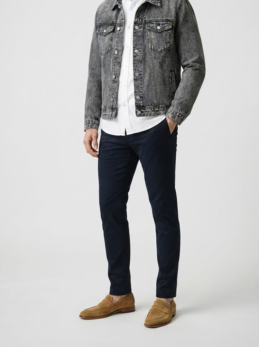 Men's Autumn Denim Trucker Jacket with Button Front
