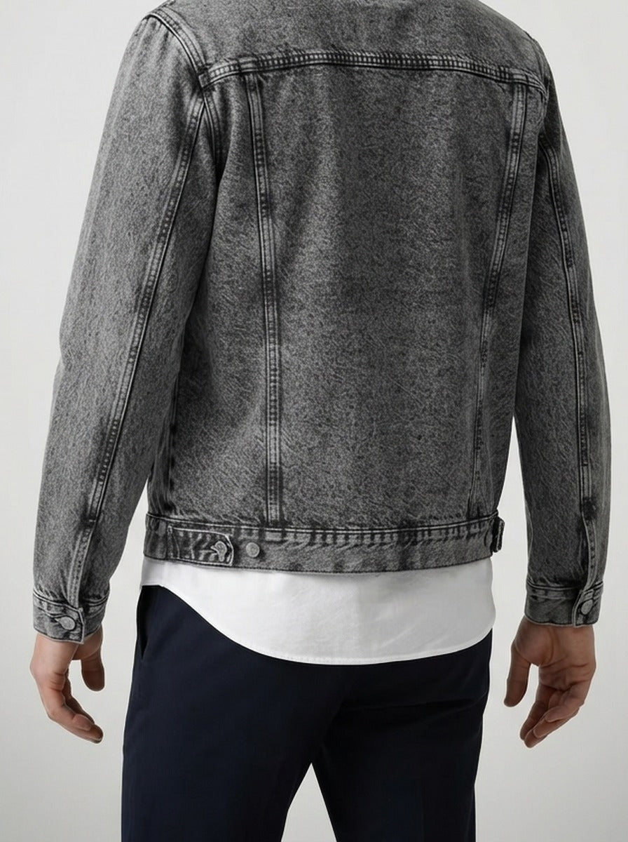 Men's Autumn Denim Trucker Jacket with Button Front