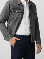 Men's Autumn Denim Trucker Jacket with Button Front