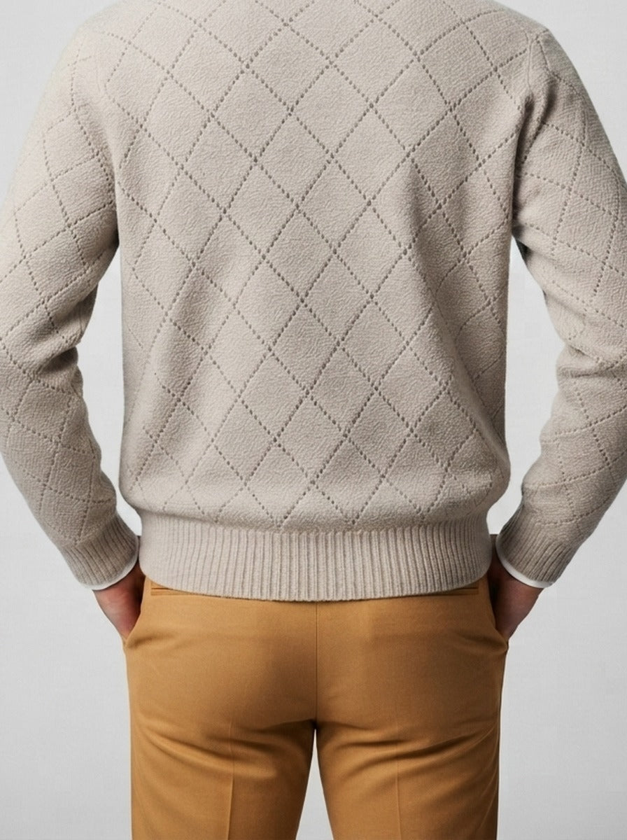 Men's Autumn Diamond Knit Full Zip Cardigan