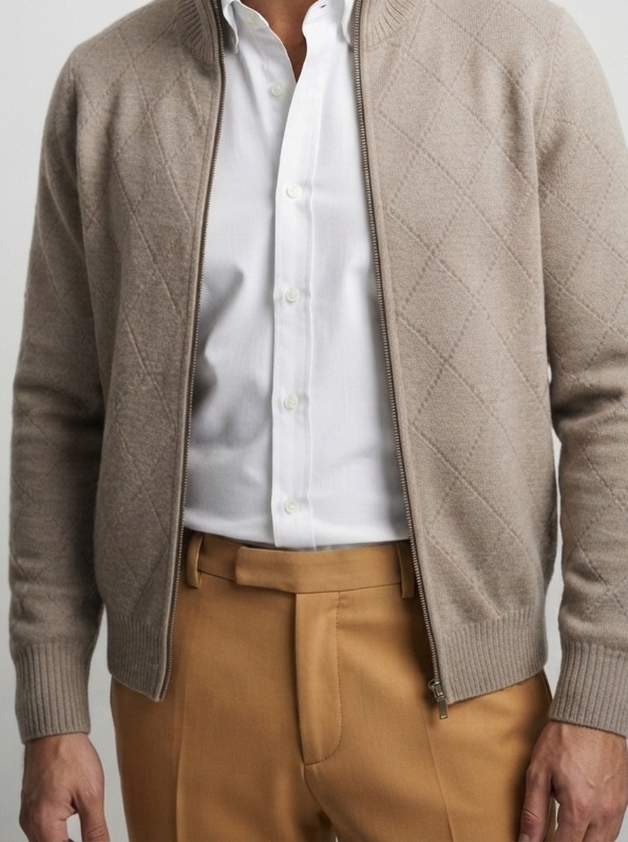 Men's Autumn Diamond Knit Full Zip Cardigan