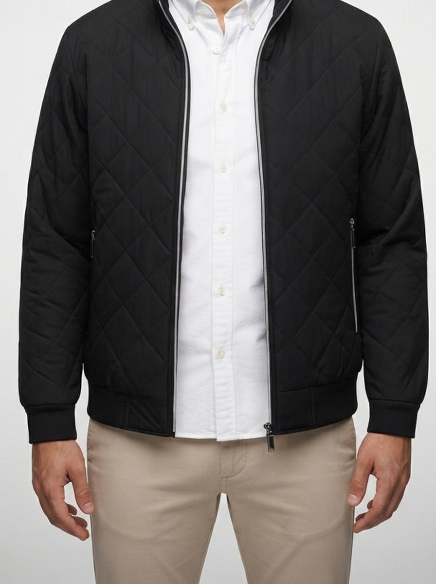 Men's Autumn Diamond Quilted Bomber Jacket with Contrast Tape Zip