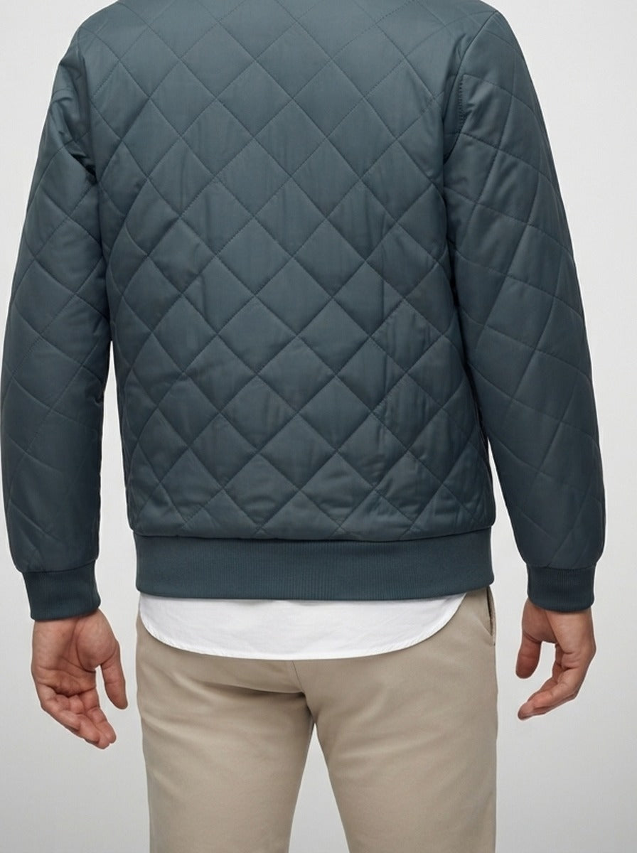 Men's Autumn Diamond Quilted Bomber Jacket with Contrast Tape Zip