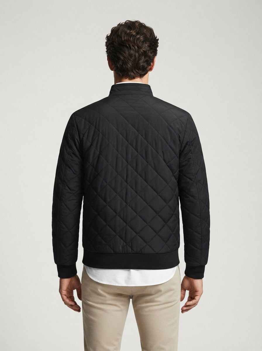 Men's Autumn Diamond Quilted Bomber Jacket with Contrast Tape Zip