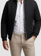 Men's Autumn Diamond Quilted Bomber Jacket with Contrast Tape Zip