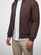 Men's Autumn Diamond Quilted Bomber Jacket with Contrast Tape Zip