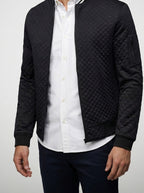 Men's Autumn Diamond Quilted Bomber Jacket with Striped Ribbed Collar