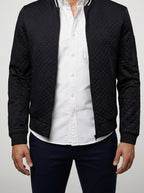 Men's Autumn Diamond Quilted Bomber Jacket with Striped Ribbed Collar