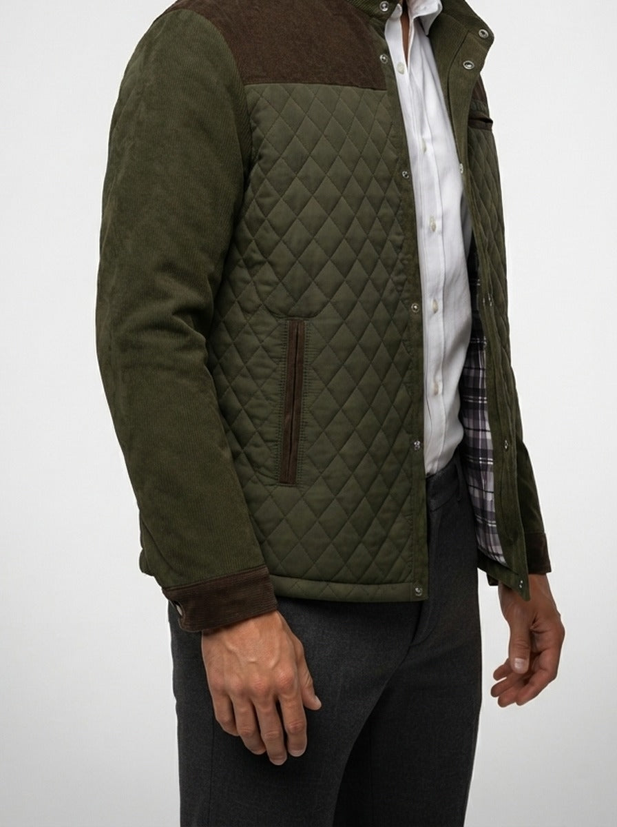 Men's Autumn Diamond Quilted Corduroy Jacket with Checked Lining