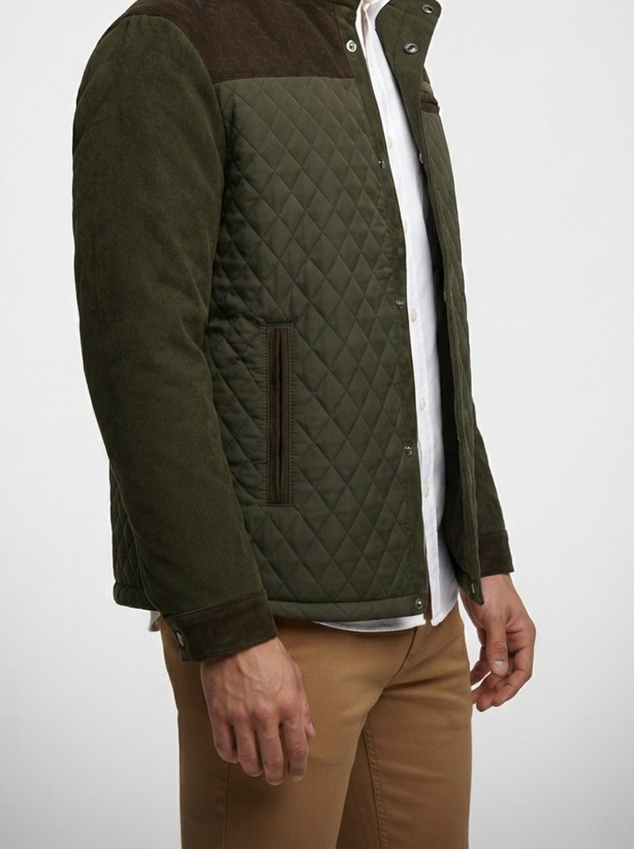 Men's Autumn Diamond Quilted Corduroy Jacket with Welt Pockets