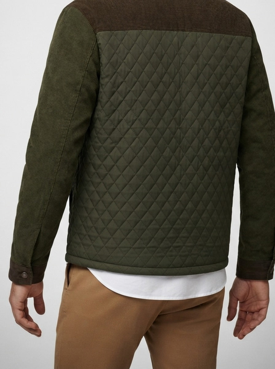 Men's Autumn Diamond Quilted Corduroy Jacket with Welt Pockets