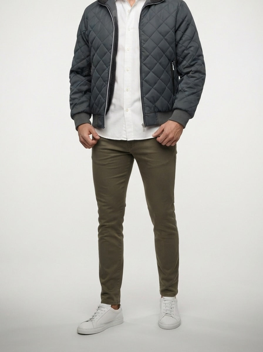 Men's Autumn Diamond Quilted Jacket with Stand Collar