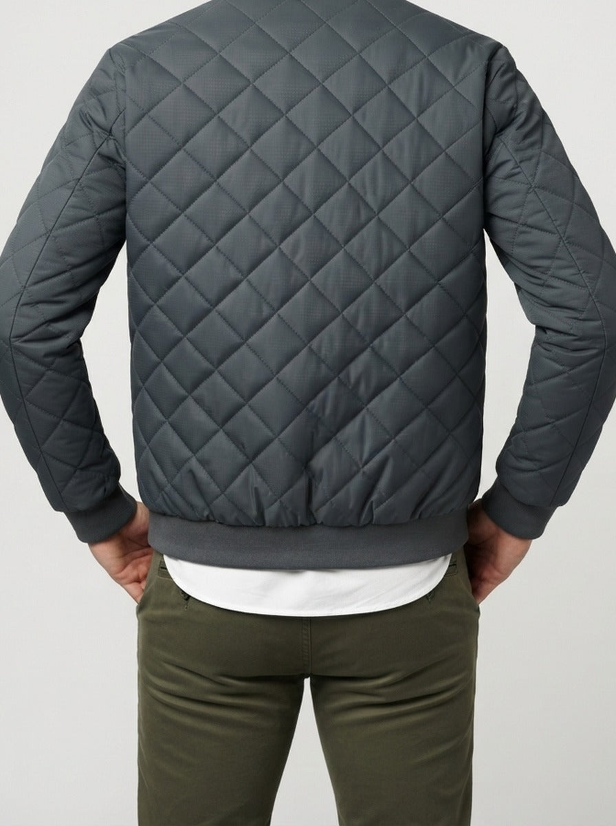 Men's Autumn Diamond Quilted Jacket with Stand Collar