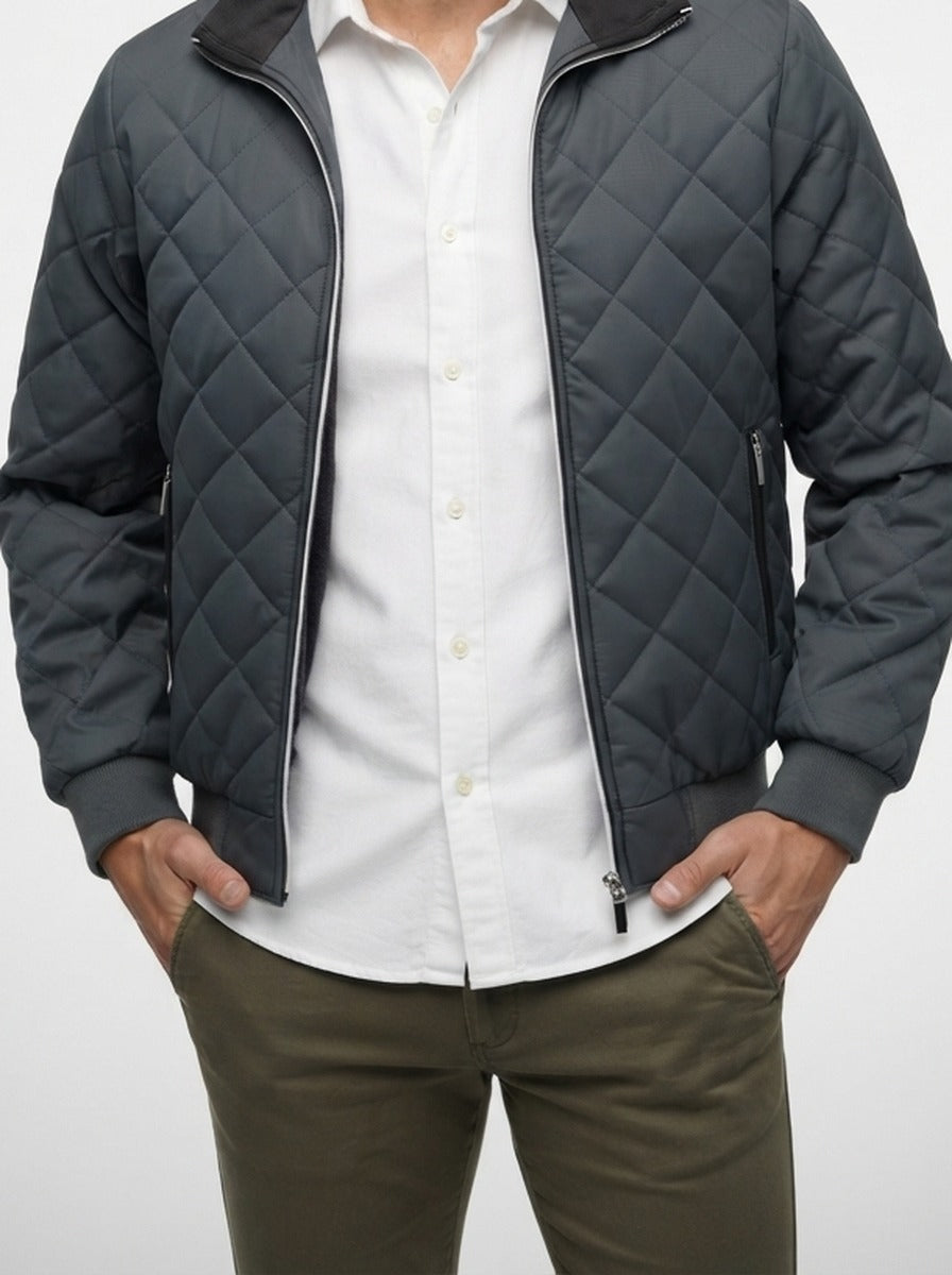 Men's Autumn Diamond Quilted Jacket with Stand Collar