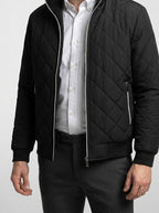 Men's Autumn Diamond Quilted Ribbed Collar Bomber Jacket
