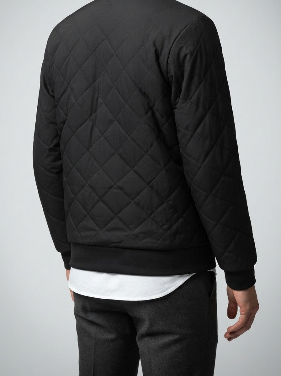 Men's Autumn Diamond Quilted Ribbed Collar Bomber Jacket