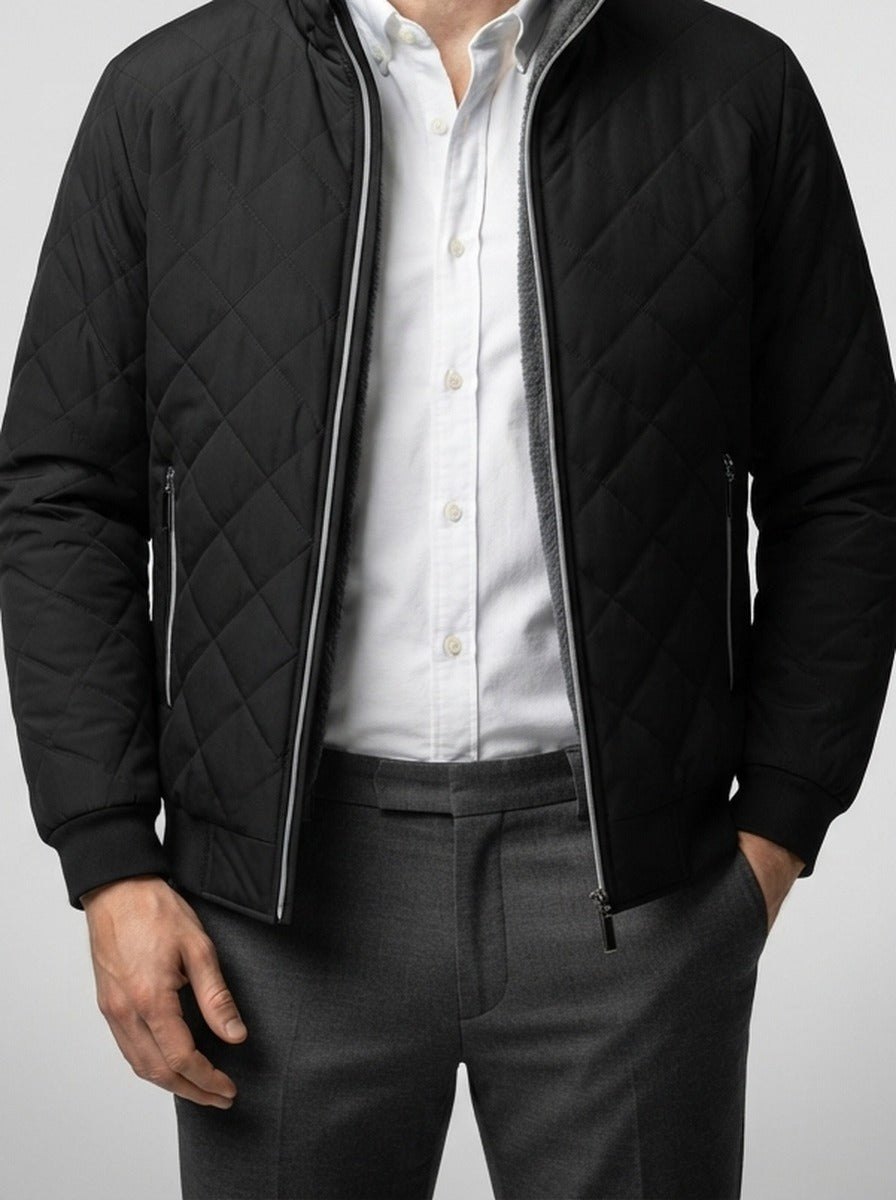 Men's Autumn Diamond Quilted Ribbed Collar Bomber Jacket