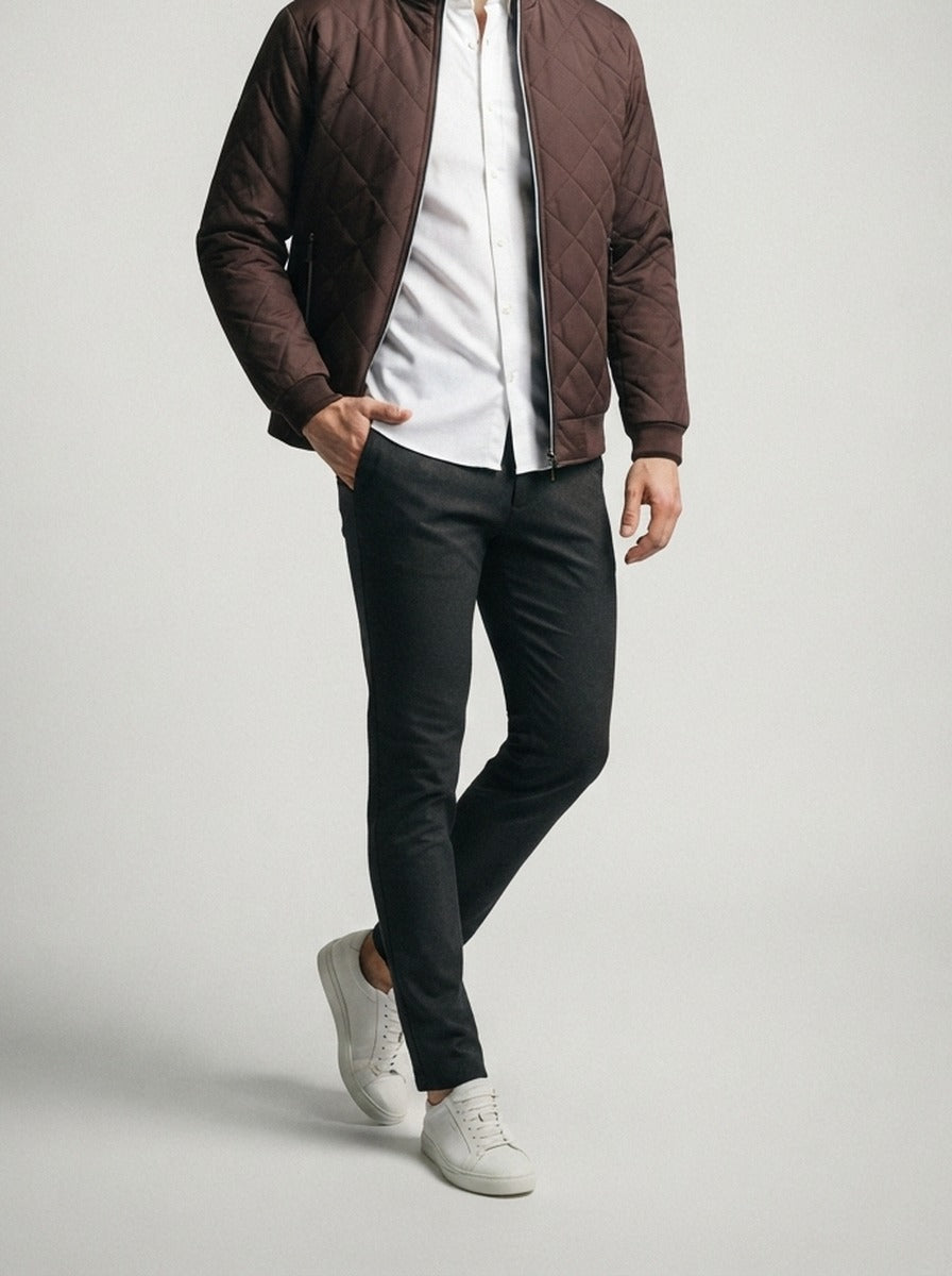 Men's Autumn Diamond Quilted Ribbed Collar Bomber Jacket