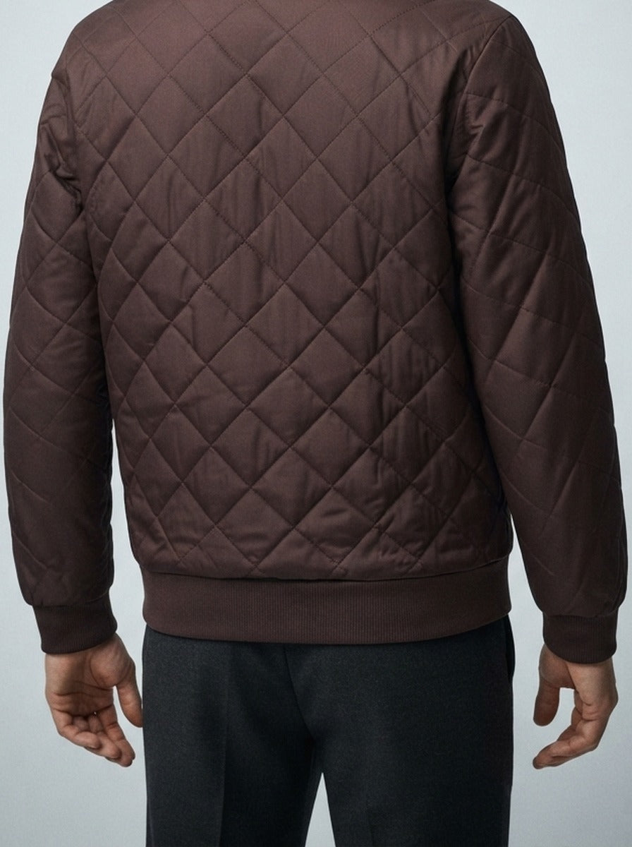 Men's Autumn Diamond Quilted Ribbed Collar Bomber Jacket