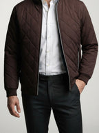 Men's Autumn Diamond Quilted Ribbed Collar Bomber Jacket