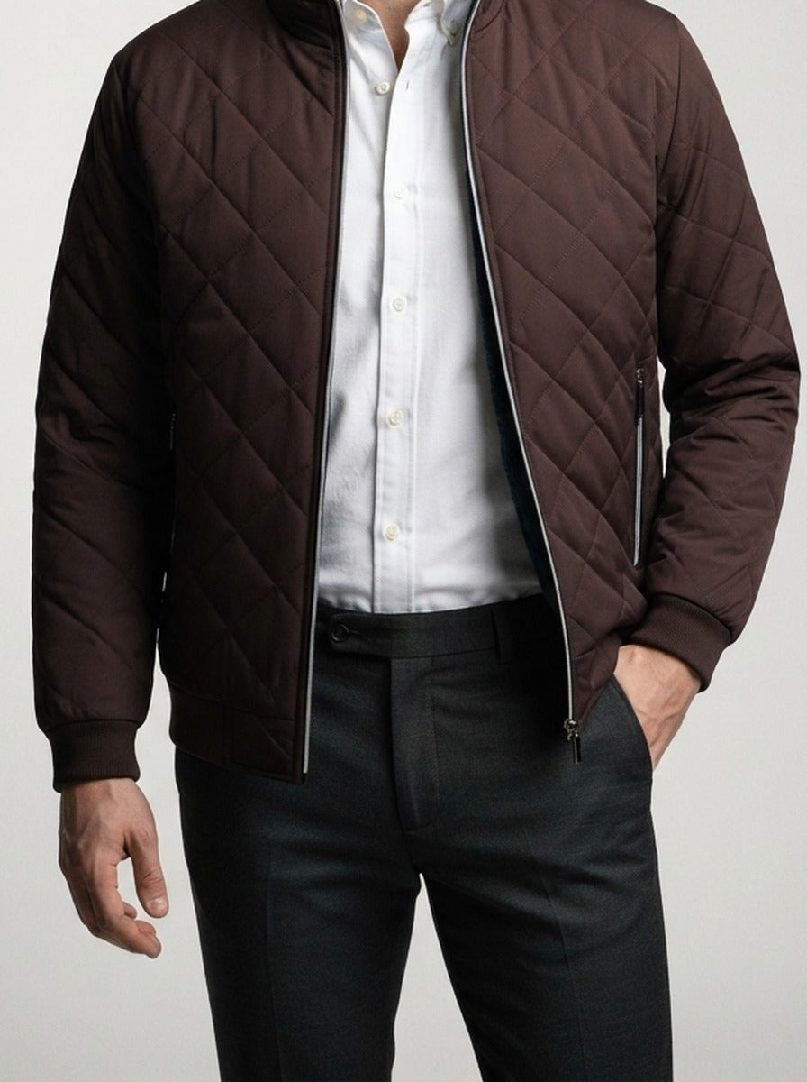 Men's Autumn Diamond Quilted Ribbed Collar Bomber Jacket