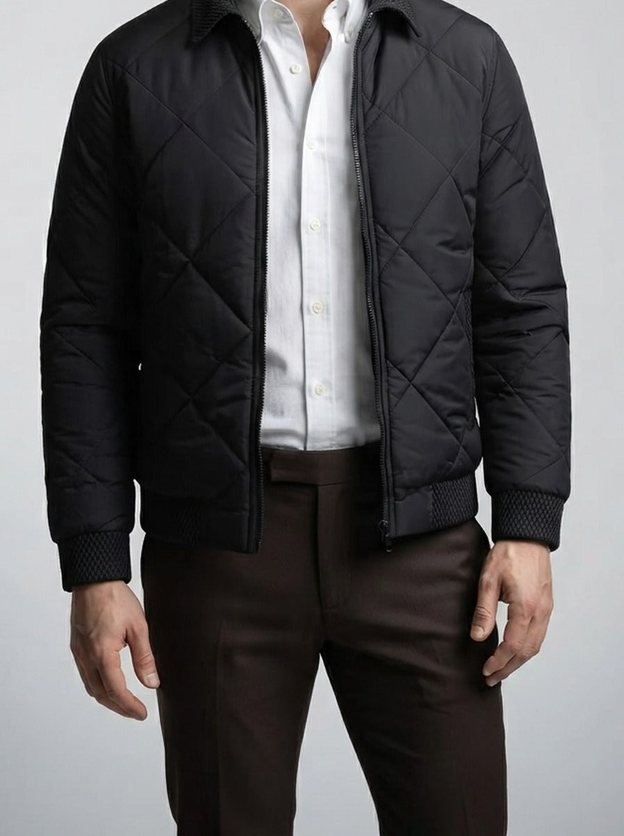 Men's Autumn Diamond Quilted Zip Front Bomber Jacket