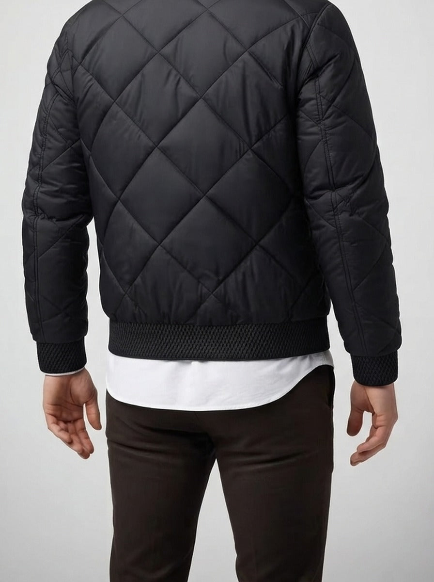 Men's Autumn Diamond Quilted Zip Front Bomber Jacket