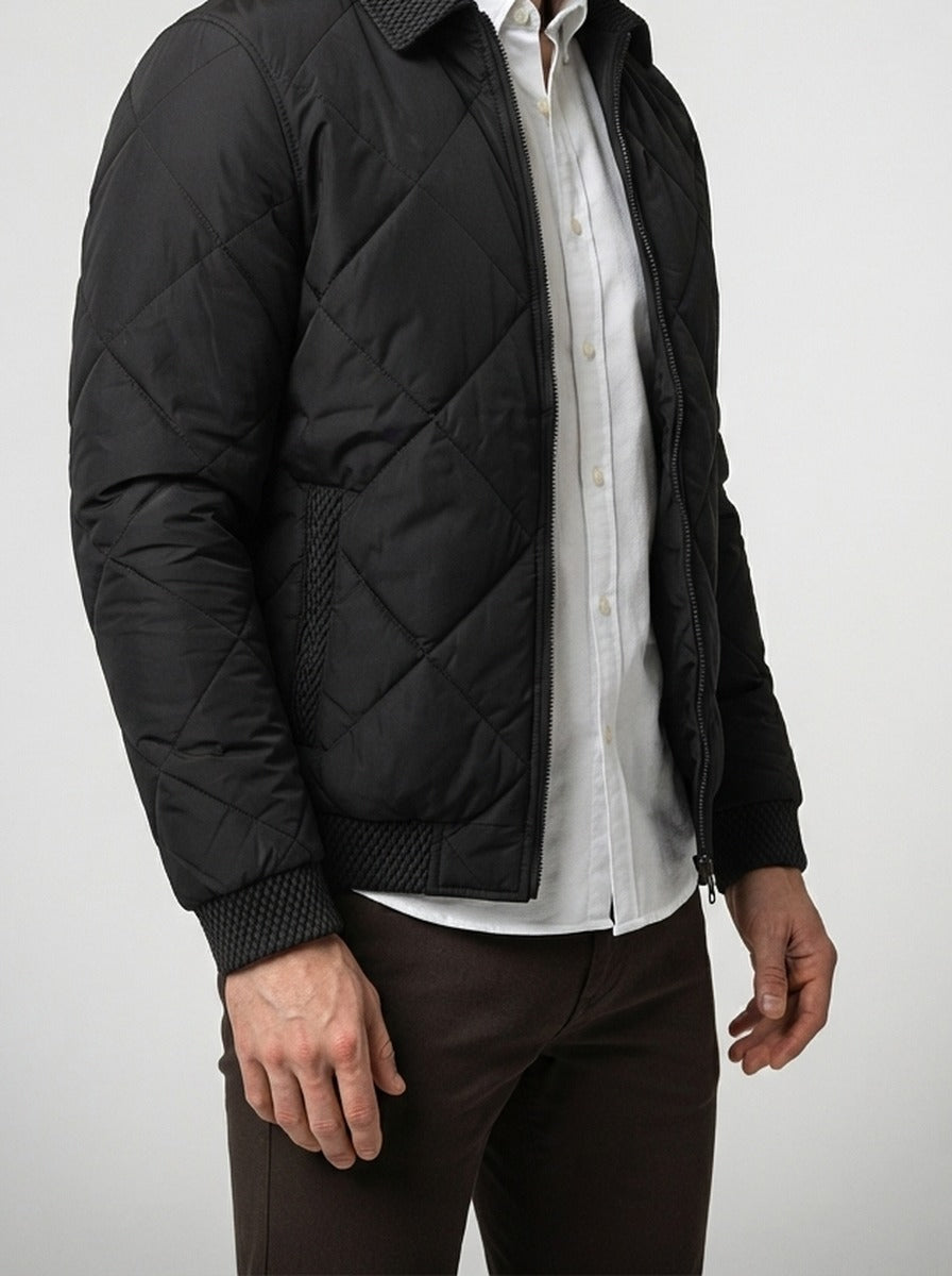 Men's Autumn Diamond Quilted Zip Front Bomber Jacket