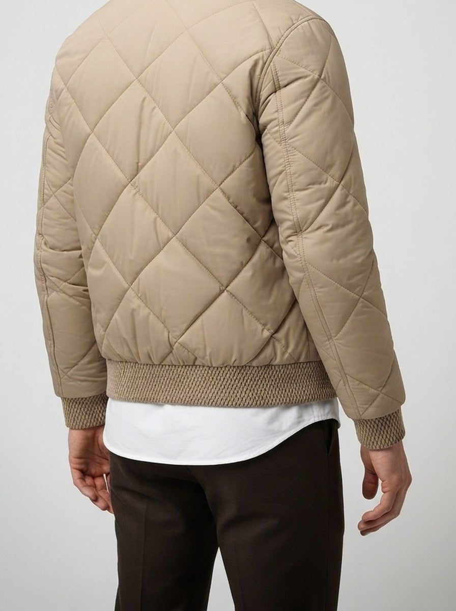 Men's Autumn Diamond Quilted Zip Front Bomber Jacket