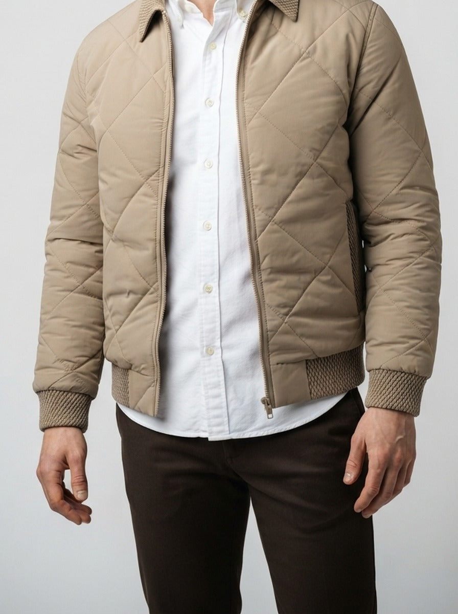 Men's Autumn Diamond Quilted Zip Front Bomber Jacket