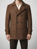 Men's Autumn Double Breasted Wool Overcoat with Notch Lapels