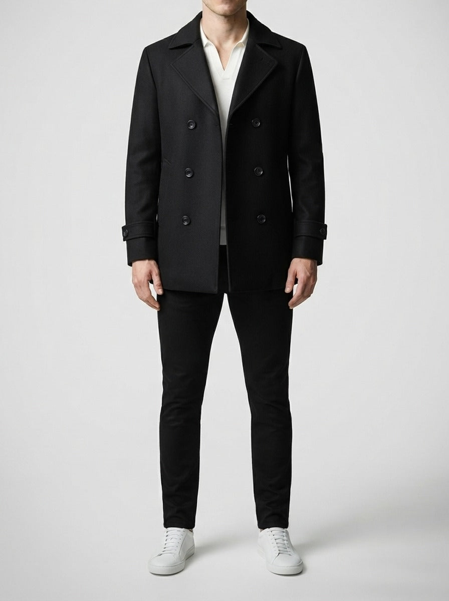 Men's Autumn Double Breasted Wool Overcoat with Notch Lapels