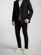 Men's Autumn Double Breasted Wool Overcoat with Notch Lapels