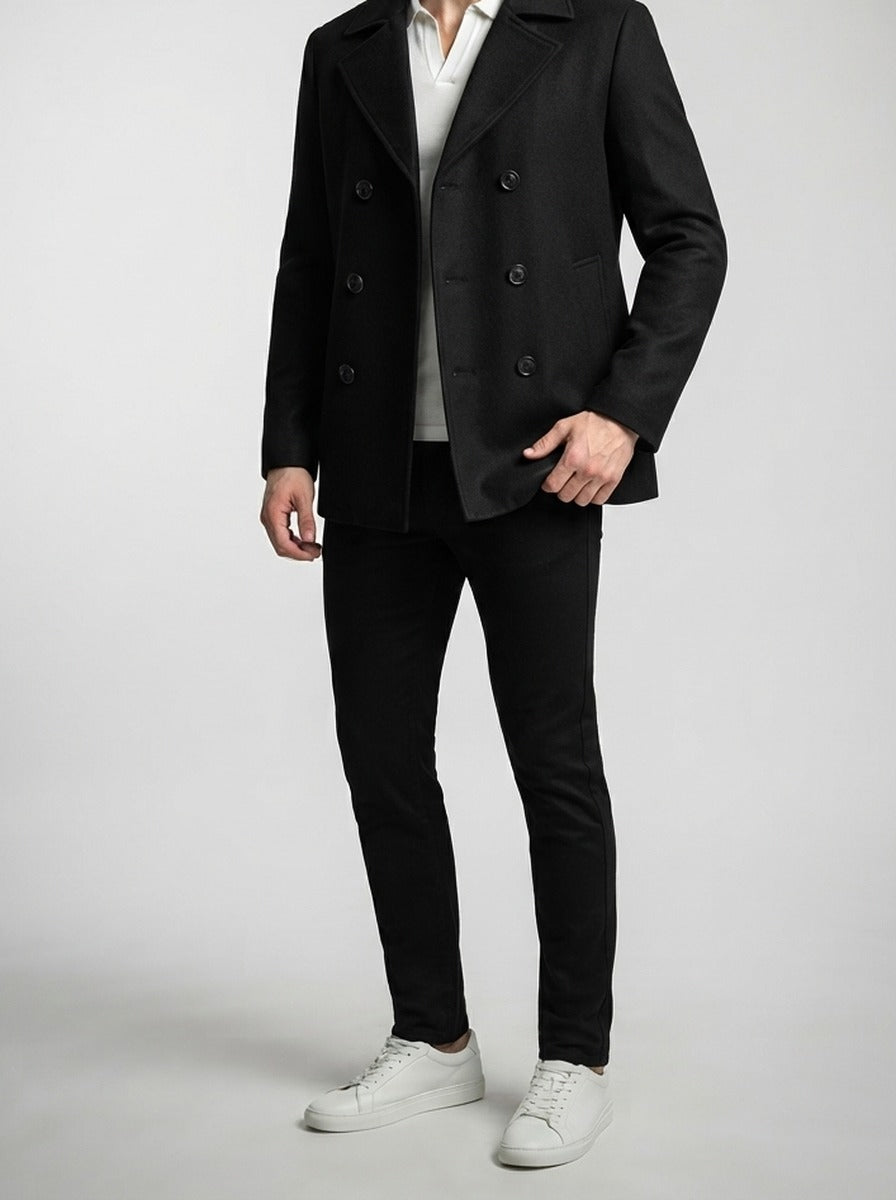 Men's Autumn Double Breasted Wool Overcoat with Notch Lapels