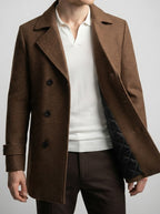 Men's Autumn Double Breasted Wool Overcoat with Notch Lapels