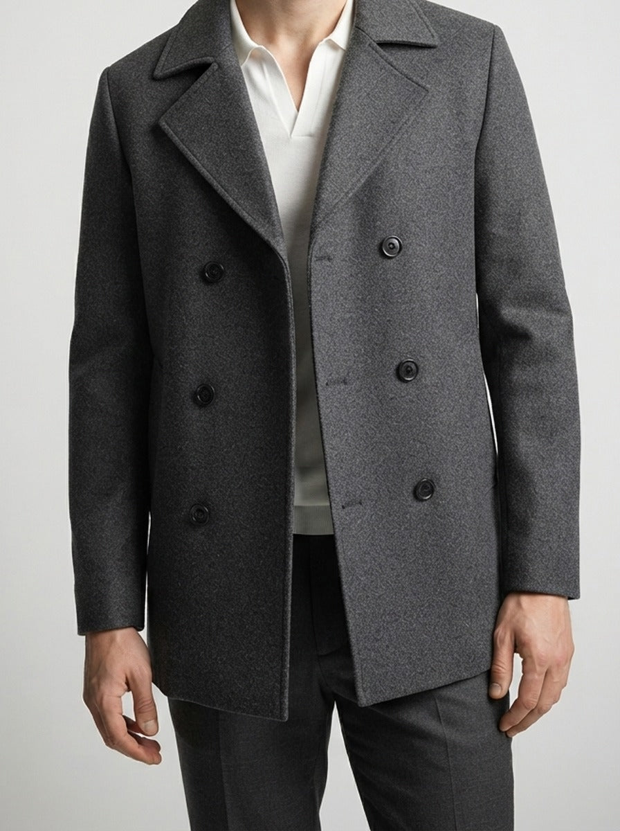 Men's Autumn Double Breasted Wool Overcoat with Notch Lapels