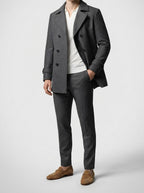 Men's Autumn Double Breasted Wool Overcoat with Notch Lapels