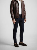 Men's Autumn Faux Leather Jacket with Pile Collar