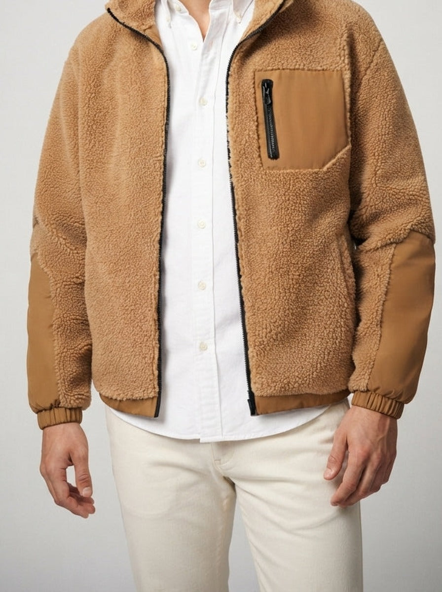 Men's Autumn Fleece Jacket with Funnel Neck