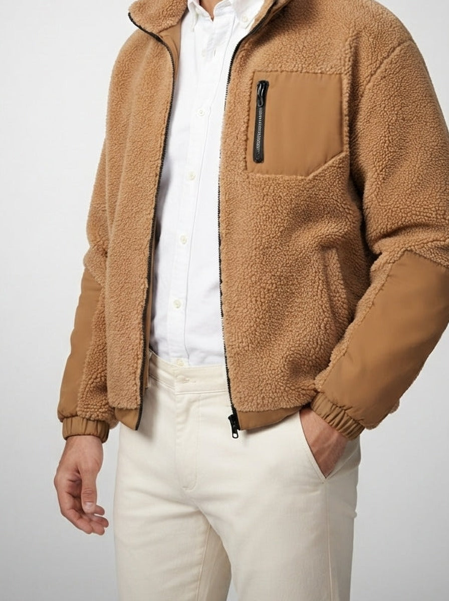 Men's Autumn Fleece Jacket with Funnel Neck