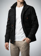 Men's Autumn Fleece Lined Cargo Jacket with Hood