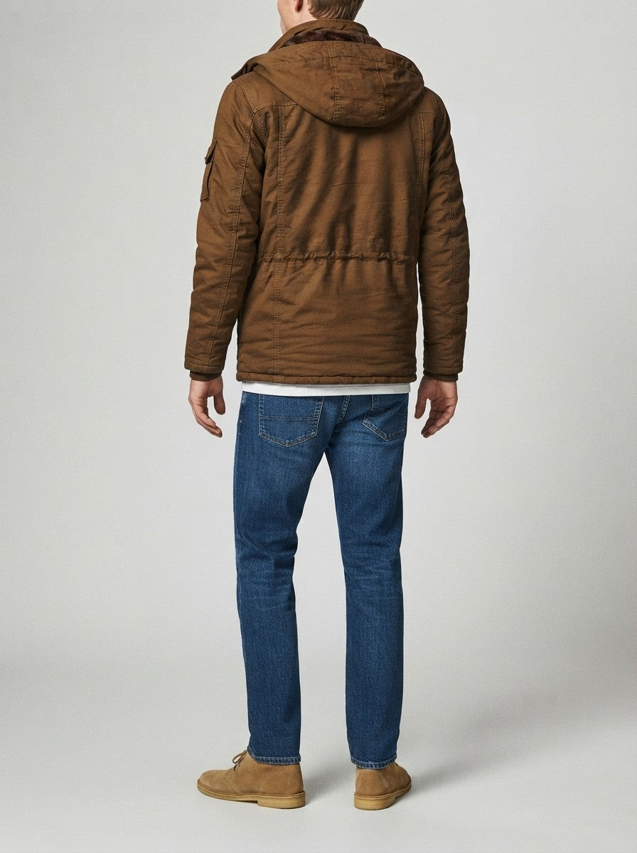 Men's Autumn Fleece Lined Cargo Jacket with Hood